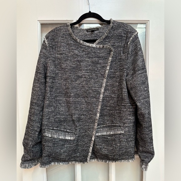 Banana Republic Grey Black Tweed Wool Snap Front Blazer Jacket Size XL - Picture 2 of 16